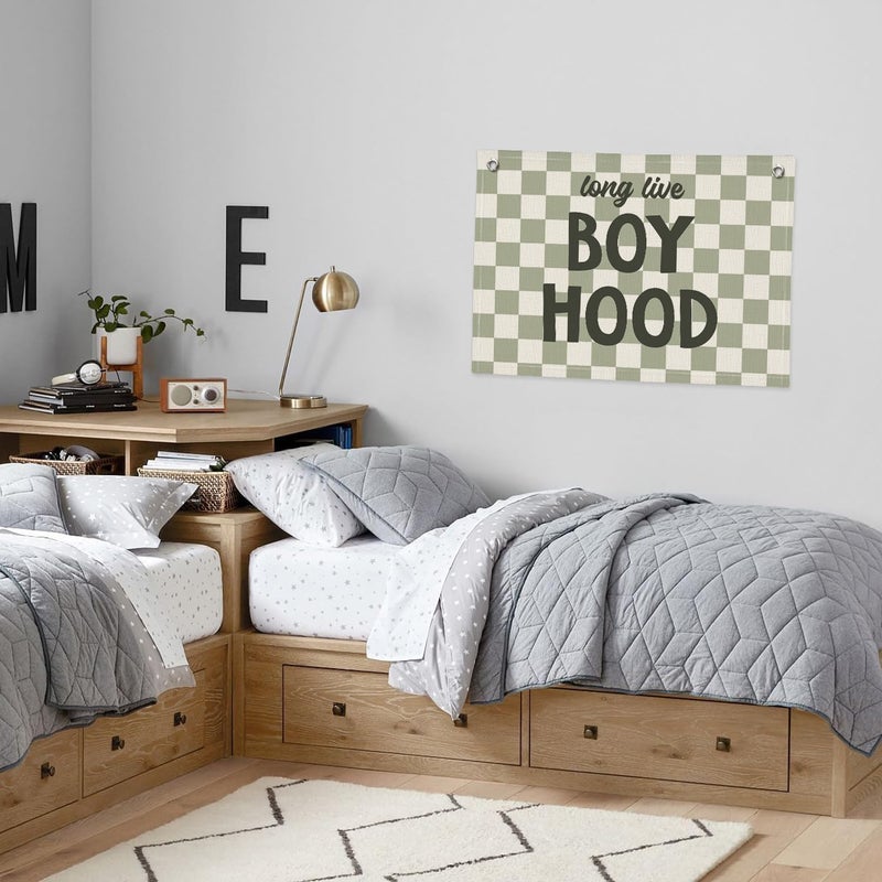 PLKMN Long Live Boyhood Banner, Sage Green Boys Kids Room Decor Linen Canvas Banner, Wall Hanging Flag Decor for Nursery Playroom Toddler Room - Image 2